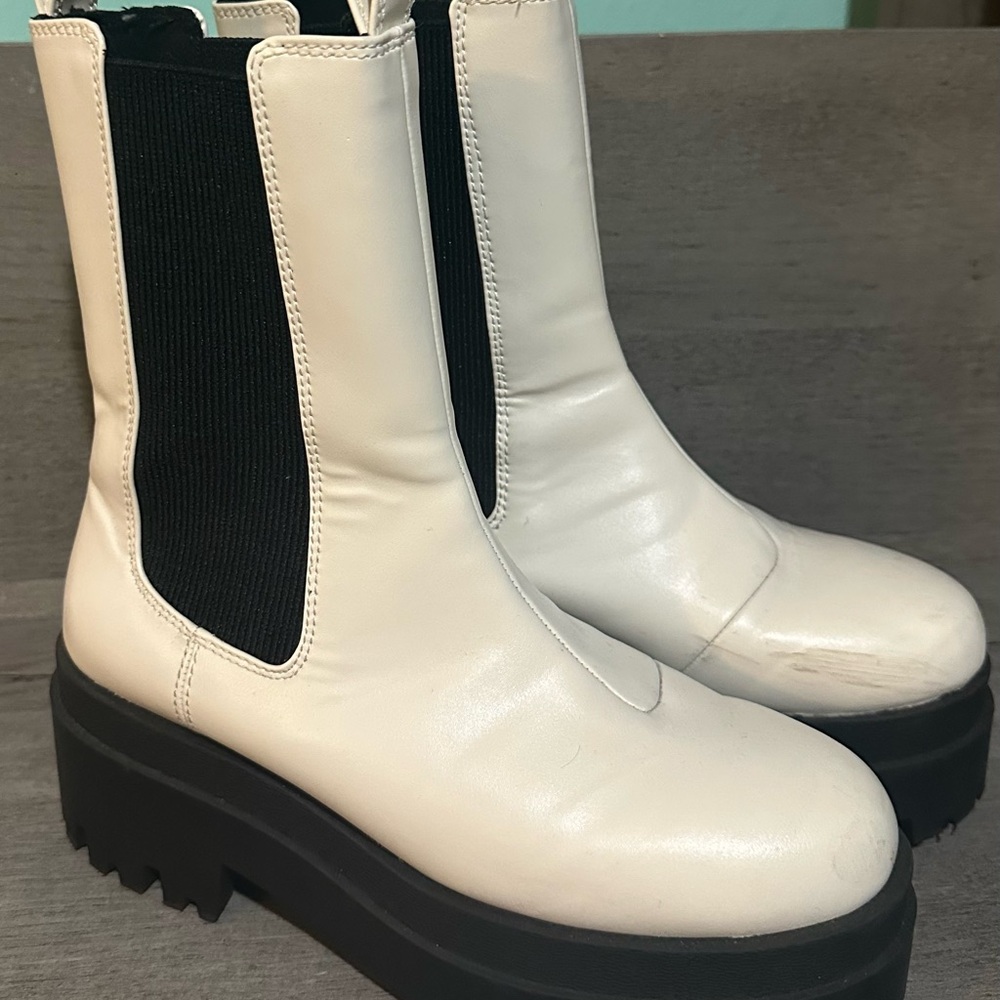 Divided White and Black Ankle Boots with Chunky Sole